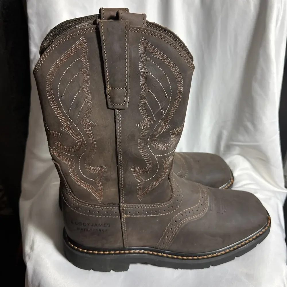 Cody James C9WR5 Men's Brown Leather Pull On Work Western Boots Size 8.5 EE NWOT